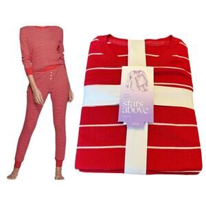 NEW Stars Above 2-Pc THERMAL PAJAMAS SET Red White Stripe Womens Small NWT